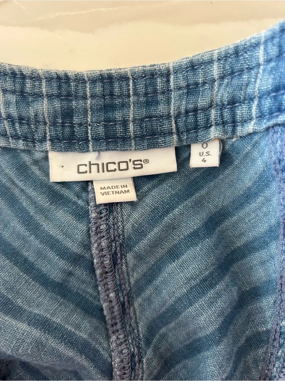 Chicos Striped Gauze Denim Sleeveless Blue Midi Dress, Size 4-6 - Picture 5 of 8